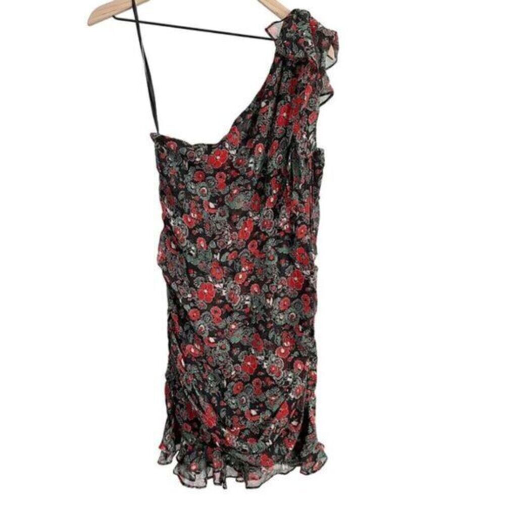 Veronica Beard Ballard‎ Silk One Shoulder Floral Ruffle Dress Black Red Size 8 - Picture 8 of 13
